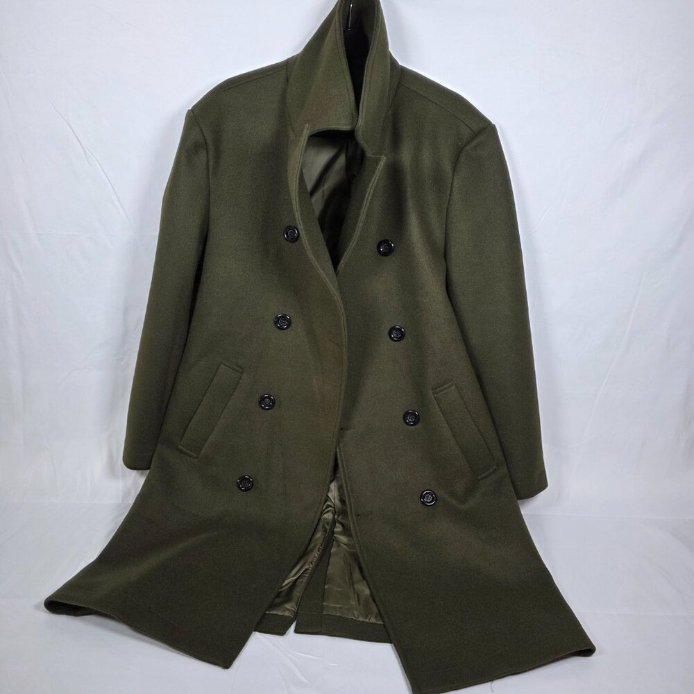 Women's Army Green Double Breasted Overcoat Size‎ M Military Style Lined PC1430 - Picture 2 of 12
